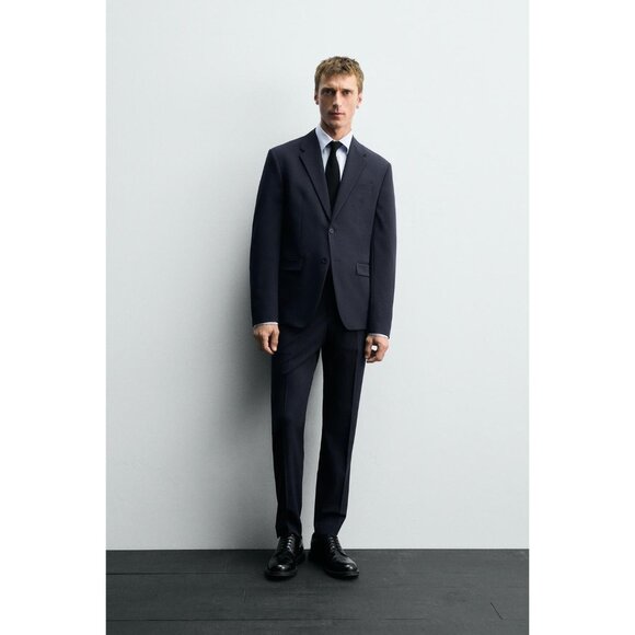 Zara Mens Blazer EU 52 US 42 Sport Coat Jacket Navy Blue Slim fit 1564/600 NWOT - Picture 1 of 10